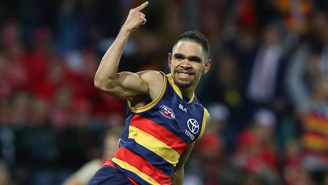 Charlie Cameron celebrates a goal for Adelaide.