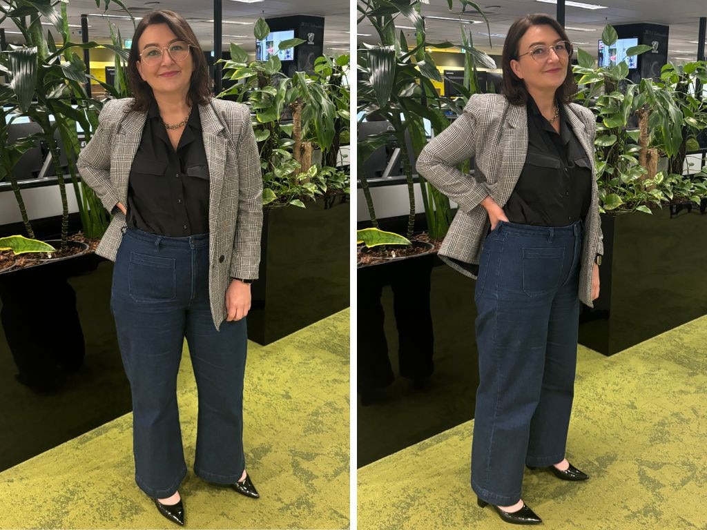 Day 2: Was filled with work meetings so I styled with a shirt, blazer and heeled pumps – all from ICONIC. Picture: news.com.au/Kara Byers