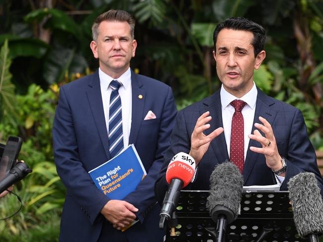 BRISBANE, AUSTRALIA - NewsWire Photos OCTOBER 28, 2024:  Government Swearing in at Government House.New premier of Queensland David Crisafulli and  Jarrod Bleijie.Picture: NewsWire / John Gass