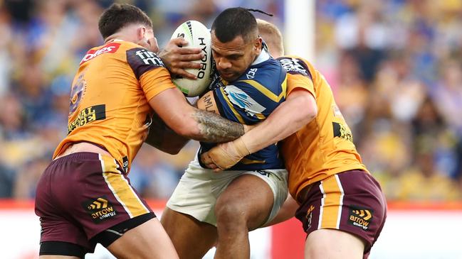 Manu Ma'u on the charge for the Eels. Picture: AAP