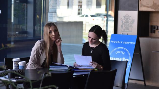 Gino Buchholz-Ale’s sister Emily Weeks and his ex-wife Iesha Stead at the Ipswich Courthouse on Tuesday, August 8. Picture: Queensland Times