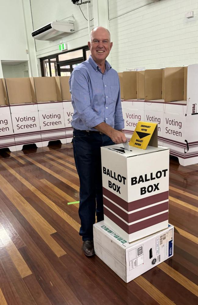 QLDVOTES24: Tony Perrett casts his vote in Gympie on election day.