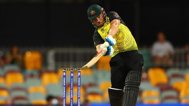 Aaron Finch goes BIG as he hits his way out of a slump.. Picture: AFP