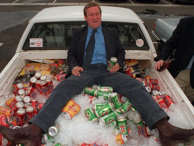 Piere Bell enjoys a ute full of beer in 1997.