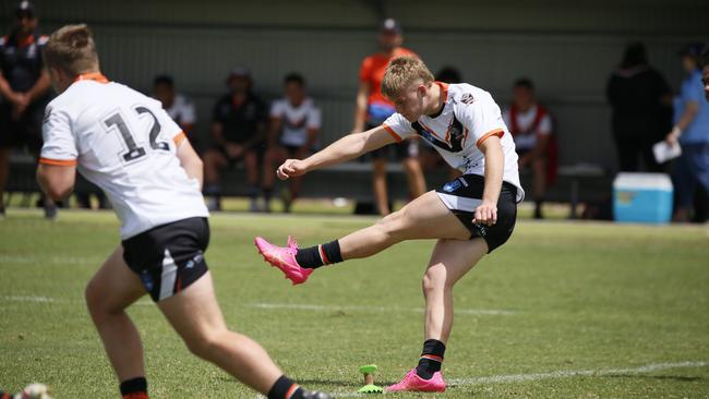 Jayden Innes in action for the Macarthur Wests Tigers against the North Coast Bulldogs during round two of the Laurie Daley Cup at Kirkham Oval, Camden, 10 February 2024. Picture: Warren Gannon Photography