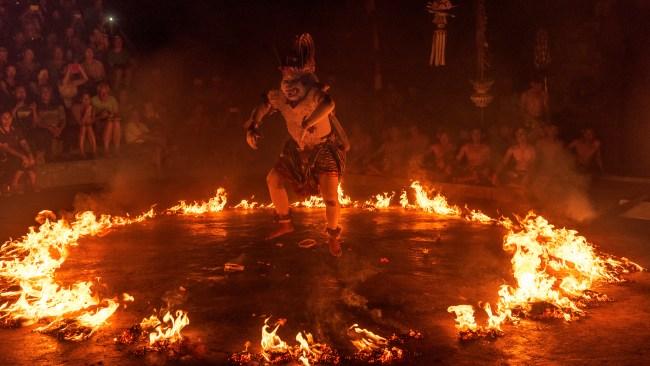 Feel the heat of a Kecak Fire Dance at Uluwatu TempleYou've caught Bali from the sea, now catch Bali from the sky, at another one of the island's spiritual pillars. Perched on the edge of a cliff some 70 metres above sea, sunrise and sunsets are absolutely spectacular from this sacred spot.While the mornings are serene, the nights come to life with a kecak fire dance performance that takes you through the story of Sri Rama as he journeys to rescue his wife from the evil Rahwana.Book herePS if you want something closer to the holiday centre's, check out the Bali Nusa Dua Theatre for a traditional Balinese dance