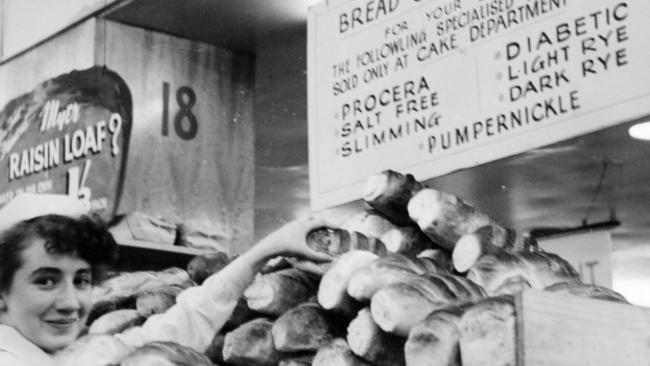 Bread for sale in the food department at the Myer Emporium in 1952.