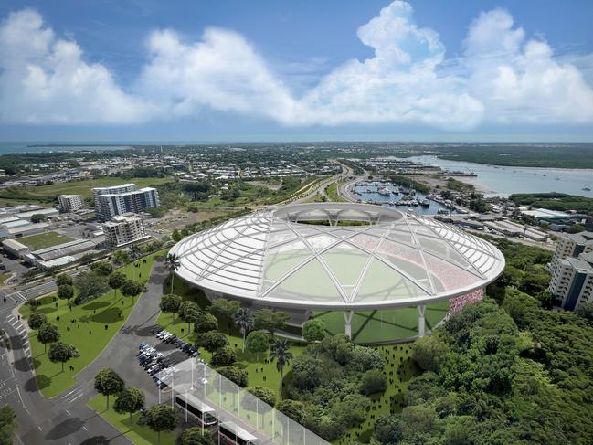 An artist impression of the proposed AFL stadium for the Darwin CBD. Picture: Supplied.