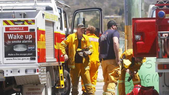 Huonville brigade arrive at Swansea Fire Station. Dolphin Sands bushfire. Picture: Nikki Davis-Jones