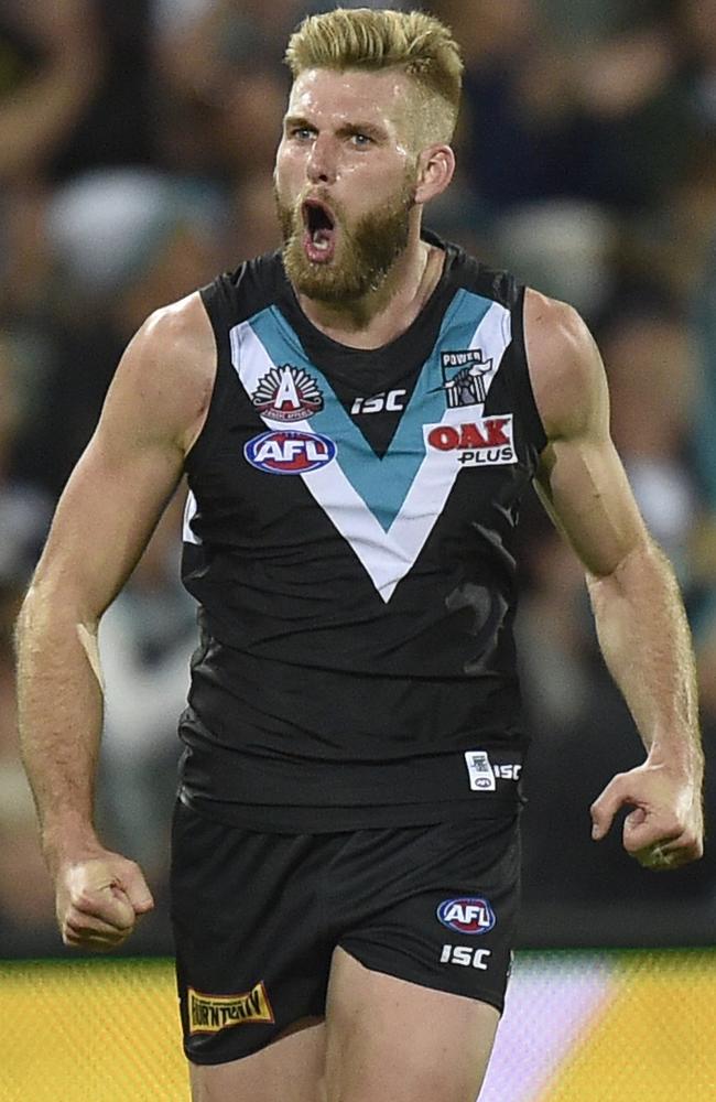 Jackson Trengove of the Power during the win against Carlton in 2017.