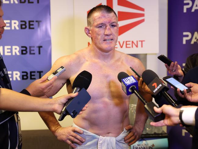 Pictured in his change room is boxer Paul Gallen following his loss to Justis Huni in their bout for the Australian Heavyweight Title held at the ICC in Sydney.Picture: Richard Dobson