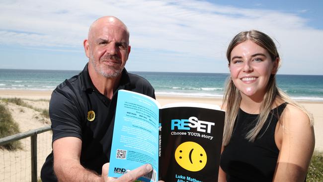 Mermaid Beach resident Ally Shorter, 18, has paired up with stress expert and author Luke Mathers to write a book to help students deal with overwhelm, stress and anxiety - inspired by the suicide of her close friend two years ago. Picture Glenn Hampson