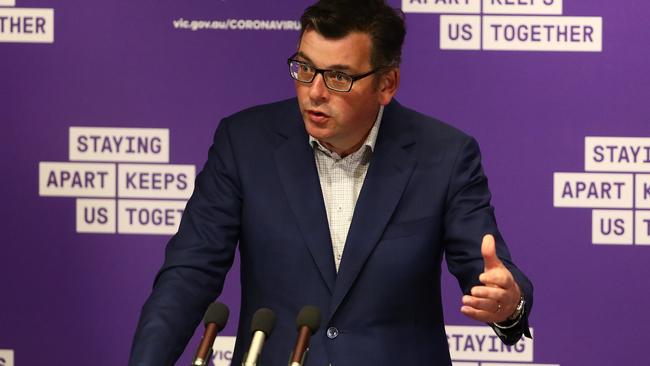 Daniel Andrews fields questions at Wednesday’s press conference. Picture: Robert Cianflone/Getty Images