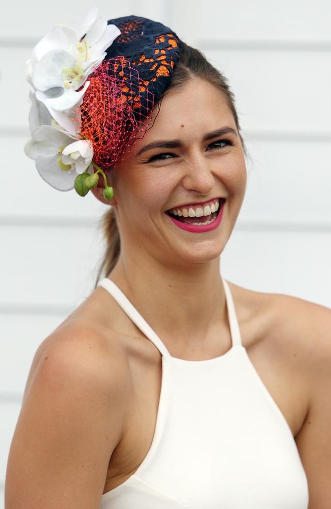 Frances Abbott in the Birdcage at Flemington Racecourse during the Melbourne Cup.