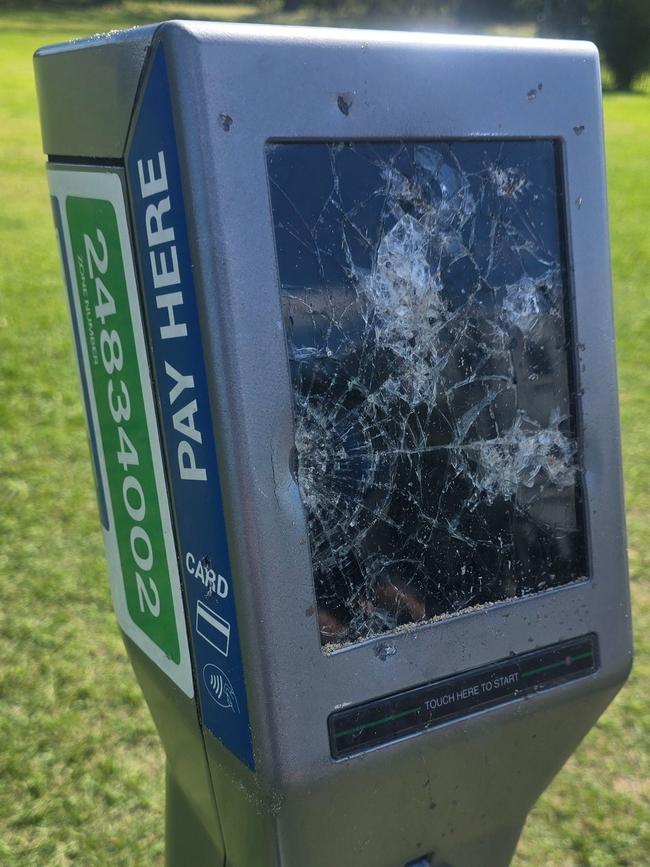 One of the damaged parking meters at Brunswick Heads. Picture: Tony Forsyth