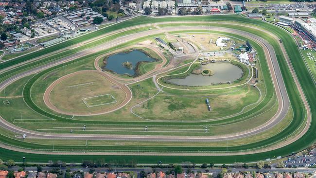 An aerial view of Caulfield racecourse. Picture: Jake Nowakowski