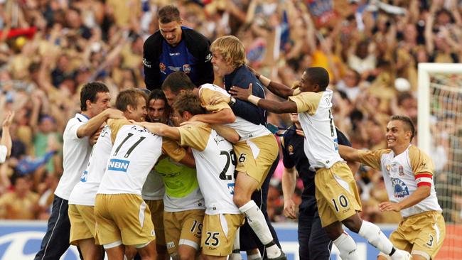 Newcastle players celebrate their big success in 2008.