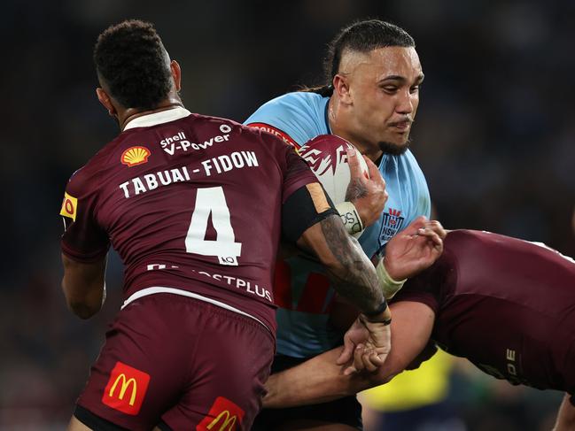 Keaon Koloamatangi made his State of Origin debut in 2023. Picture: Brendon Thorne/Getty