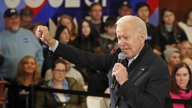 Democratic presidential candidate and former vice-president Joe Biden campaigns in Hampton, New Hampshire, on Sunday. Picture: AP