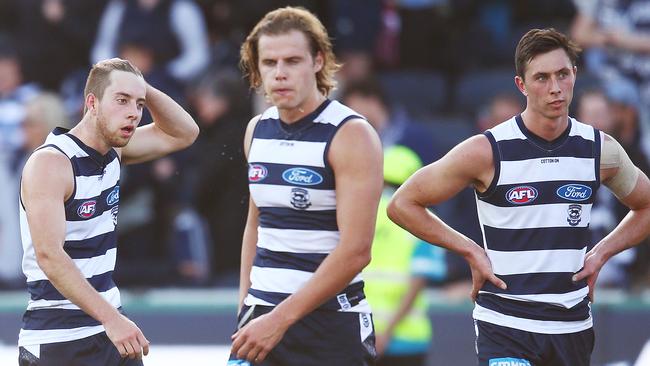 The Cats are dejected after fading badly. Pic: Getty Images