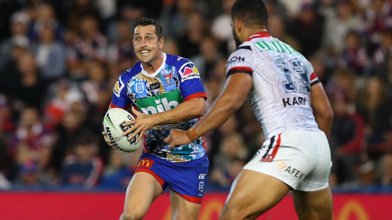 Mitchell Pearce of the Newcastle Knights in action during the round 11 NRL match between with the Roosters