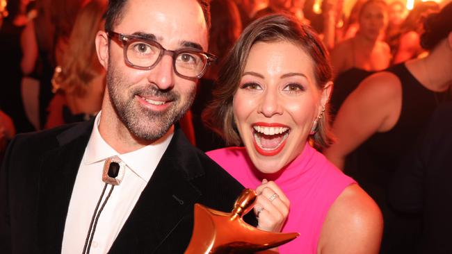 Andy Allen and Sofia Levin at the 2025 AACTA Awards VOGUE After Party for Gold Coast at Large. Picture, Portia Large.