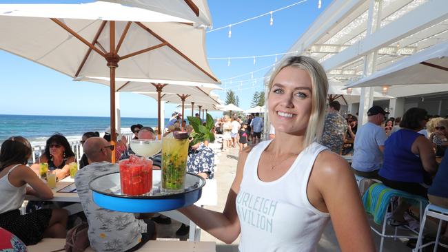 Burleigh Pavilion bartender Chenea Rooke serving cocktails to the masses. Picture Glenn Hampson