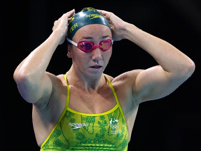 PARIS, FRANCE - JULY 24: Lani Pallister of Team Australia looks on during a Swimming training session ahead of the Paris 2024 Olympic Games at Paris La Defense Arena on July 24, 2024 in Paris, France. (Photo by Quinn Rooney/Getty Images)