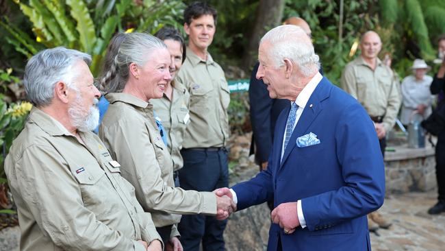 King Charles III meets with staff and volunteers at the Australian National Botanic Gardens on October 21, 2024 in Canberra, Australia. Picture: Chris Jackson/Getty Images