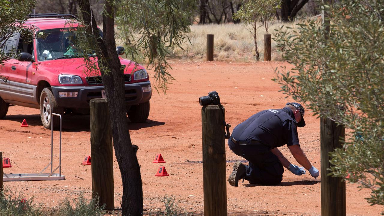 Forensic investigators analyse the scene in Aileron where Mr Jegouzo died. Picture: Jeff Tan