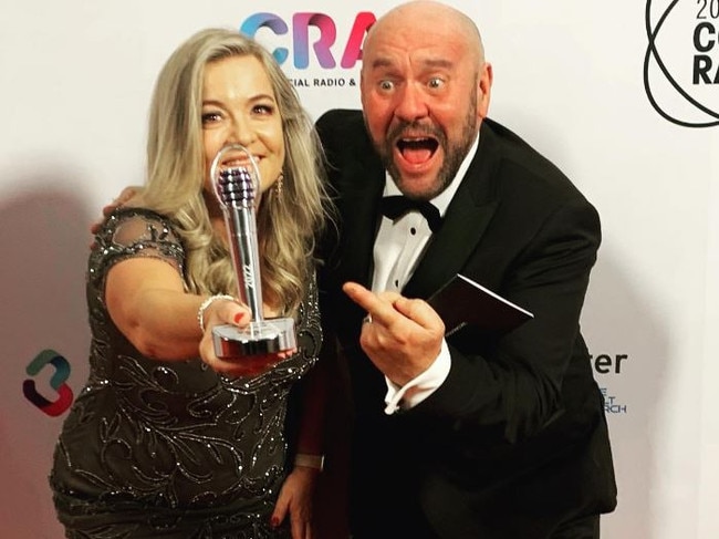 Newcastle Triple M breakfast hosts Tanya Wilkes and Steve Grahame win at the recent ACRAs. Picture: Instagram