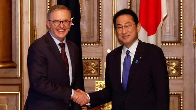 Anthony Albanese with Japanese Prime Minister Fumio Kishida in Tokyo on Tuesday. Picture: AFP