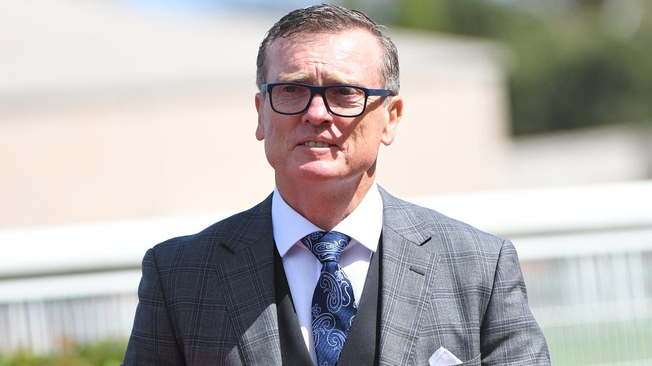 David Vandyke is seen arriving during the 2020 All-Star Mile at Caulfield Racecourse in Melbourne, Saturday, March 14, 2020. Picture: AAP Image/Vince Caligiuri