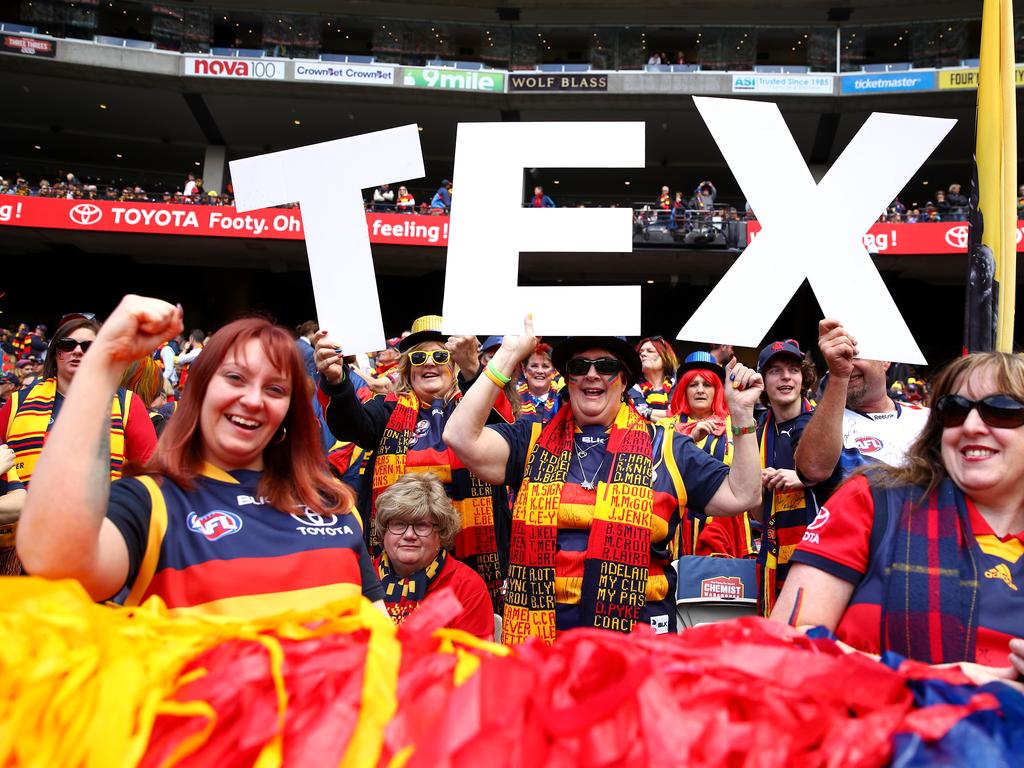 Crows fans enjoy the atmosphere during the 2017 AFL Grand Final match. Picture: Cameron Spencer/AFL Media/Getty Images