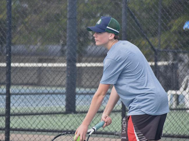 Players on court at the JDS Central Region tournament at the Rockhampton Regional Tennis Centre on July 14, 2024.