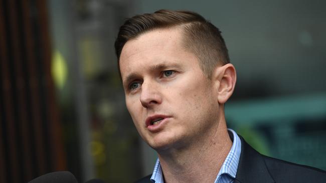 AWU national secretary Daniel Walton addresses the media at the offices of the Victorian branch of the AWU. Picture: AAP Image/Julian Smith.