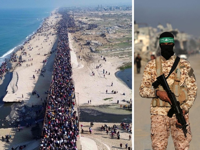 Displaced Gazans walk toward Gaza City on January 27, 2025, after crossing the Netzarim corridor from the southern Gaza Strip. Picture: AFP