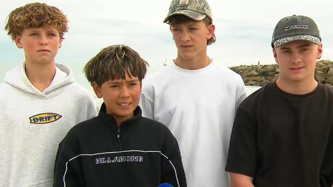 Cruz Campbell, Kai Nixon, Louis Kempster and Riley Kellock worked together to save the boy and his grandmother. Picture: 9 NEWS