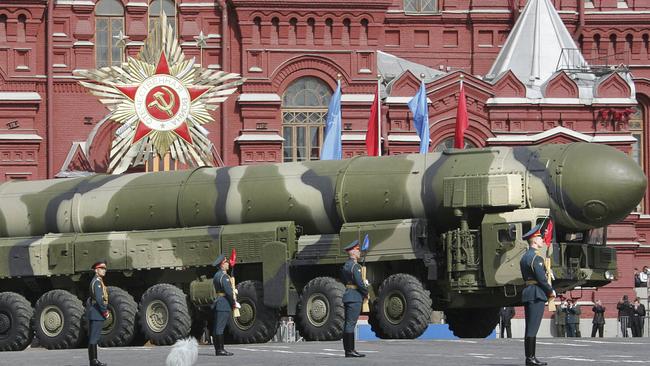 A Russian Topol-M ICBM on display in Moscow. Picture: Alexandeer Nemenov/AFP