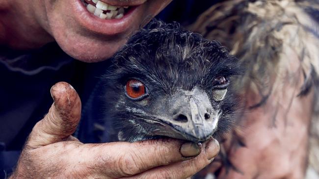 Portland Raspberries owner Craig Woods with Einstein the emu