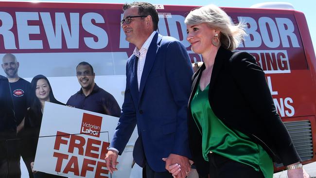 Victorian Premier Daniel Andrews and his wife Catherine campaigning. Picture: AAP Image/Julian Smith