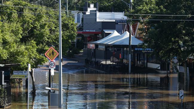 Flooding in Rosalie Village Paddington. Picture: Zak Simmonds