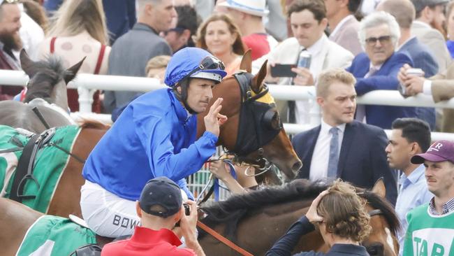 Hugh Bowman returns on Golden Mile after his win in the Callander-Presnell Picture: Jenny Evans/Getty Images