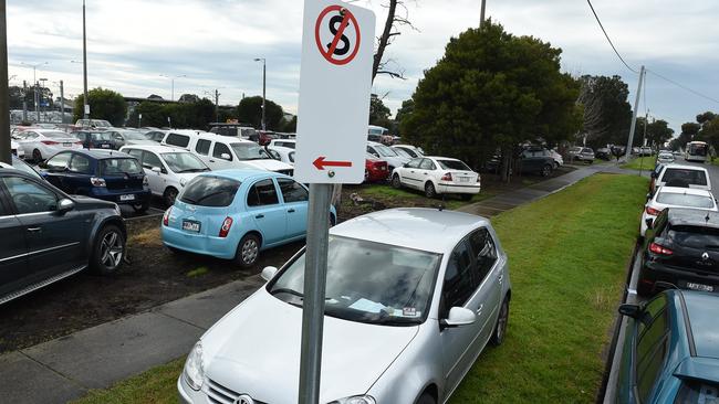 Parking is at a premium at Cranbourne railway station where commuters take the illegal option. Picture: Chris Eastman