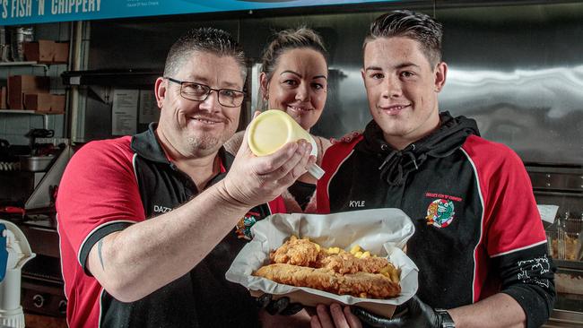 Number 10: Dazza, Michelle and Kyle Rodgers of Dazza’s Fish n Chippery, Melton South. Picture: Mark Dadswell