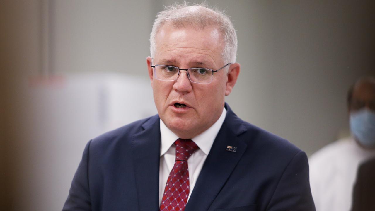 Prime Minister Scott Morrison says a vaccine won’t be compulsory but has pointed to his record on ‘no jab, no play’. Picture: Lisa Maree Williams/Getty Images