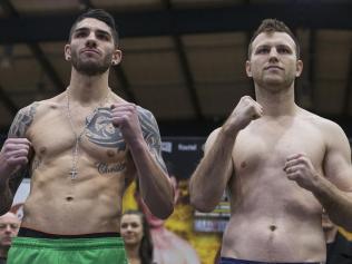 Michael Zerafa and Jeff Horn after weighing in.