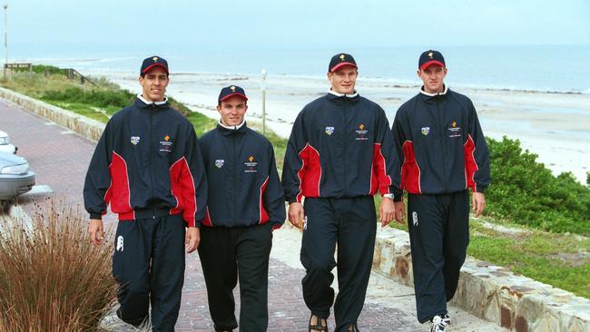 A young Chris Hartley, second from left, with fellow Queenslanders at the national cricket academy, Mitchell Johnson, Shane Watson and Nathan Hauritz.