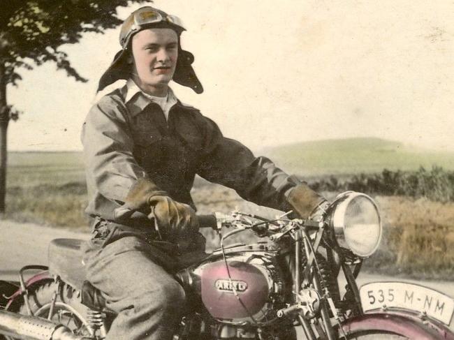 Josef Chromy atop his motorcycle circa 1950. SUPPLIED