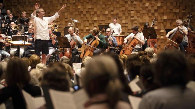 Tasmanian Symphony Orchestra preparing for a recent Voices en Masse event. Picture: Chris Kidd